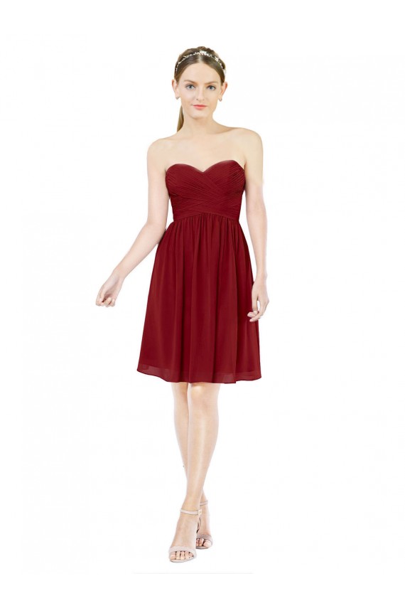Bordeaux Trapèze Mousseline Courte Robes demoiselle d'honneur / Robes de cocktail Grossiste