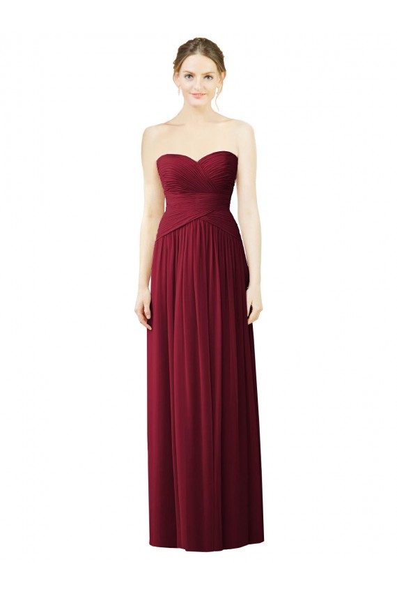 Bordeaux Trapèze Mousseline Longue Robes demoiselle d'honneur Grossiste