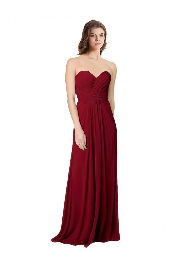 Bordeaux Trapèze Mousseline Longue Robes demoiselle d'honneur Grossiste