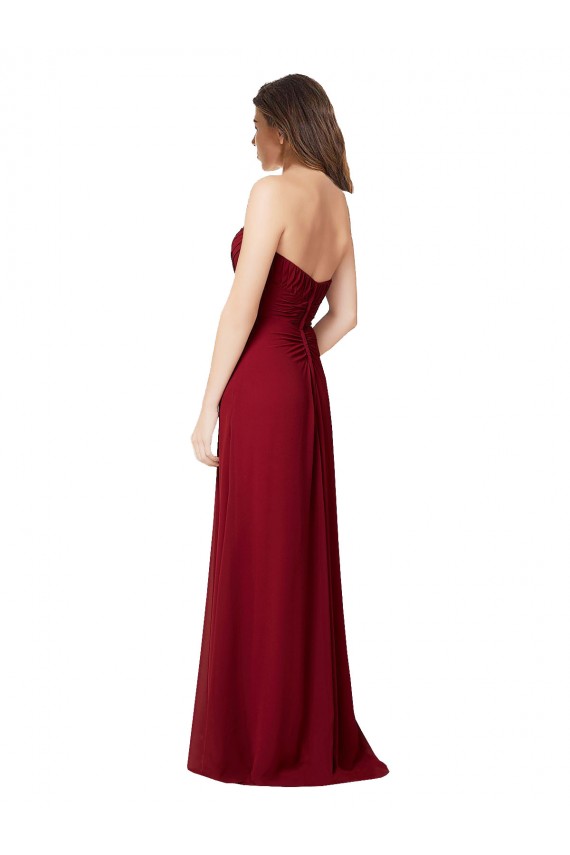 Bordeaux Trapèze Mousseline Longue Robes demoiselle d'honneur Grossiste