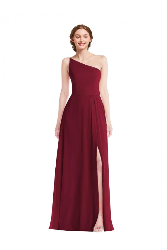 Bordeaux Trapèze Mousseline Longue Robes demoiselle d'honneur Grossiste