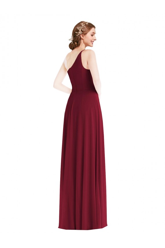 Bordeaux Trapèze Mousseline Longue Robes demoiselle d'honneur Grossiste