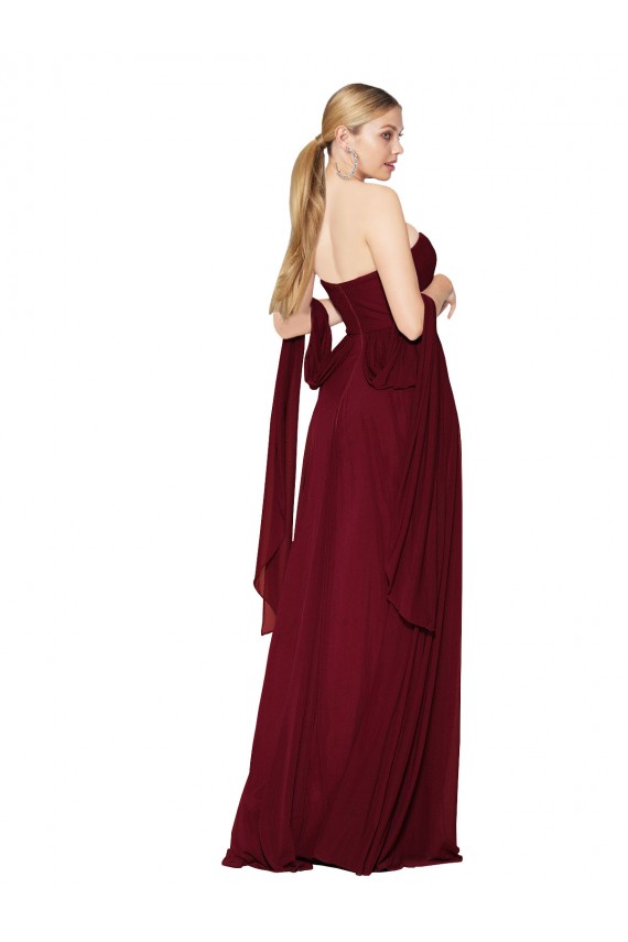 Bordeaux Trapèze Sans bretelle Mousseline Longue Formelles Robes demoiselle d'honneur / Robes de soirée / Robes de bal Grossiste