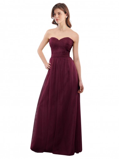 Bordeaux Trapèze Sans bretelle Tulle Longue Robes demoiselle d'honneur Grossiste