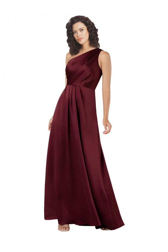 Bordeaux Trapèze Satiné Soyeux Longue Formelles Robes demoiselle d'honneur / Robes de soirée / Robes de bal Grossiste