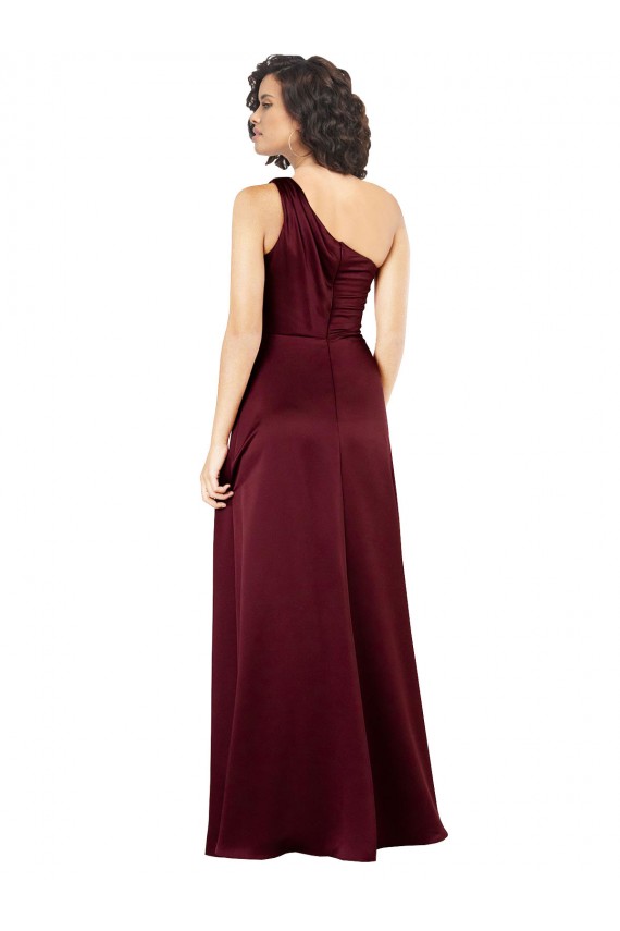 Bordeaux Trapèze Satiné Soyeux Longue Formelles Robes demoiselle d'honneur / Robes de soirée / Robes de bal Grossiste