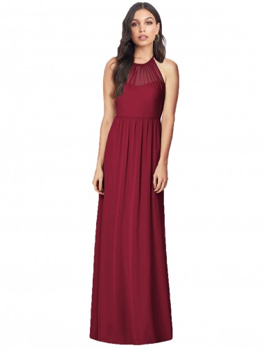 Bordeaux Trompette Licou Mousseline Longue Robes demoiselle d'honneur Grossiste