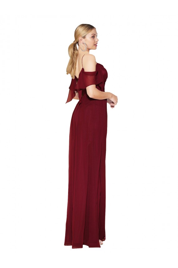 Bordeaux Trompette Épaule Dénudée Mousseline Longue Formelles Robes demoiselle d'honneur / Robes de soirée / Robes de bal Grossiste