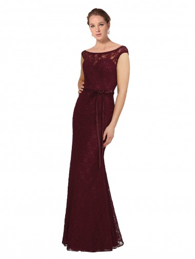 Bordeaux foncé Fourreau Bateau Mousseline Longue Robes demoiselle d'honneur Grossiste