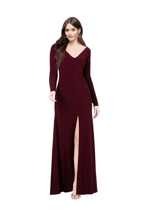 Bordeaux foncé Fourreau Col V Spandex Longue Robes demoiselle d'honneur / Robes de bal Grossiste