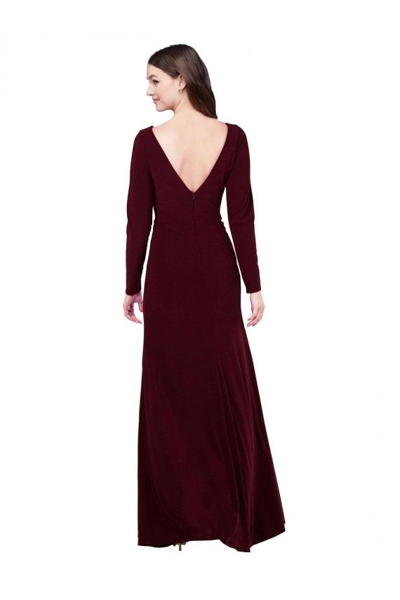 Bordeaux foncé Fourreau Col V Spandex Longue Robes demoiselle d'honneur / Robes de bal Grossiste