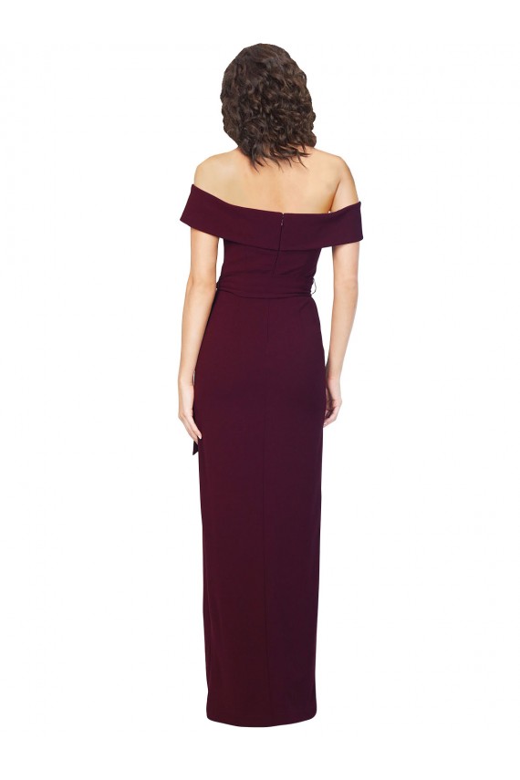 Bordeaux foncé Fourreau Épaule Dénudée Col Carré Crêpe Stretch Longue Formelles Robes demoiselle d'honneur / Robes de soirée / Robes de bal Grossiste