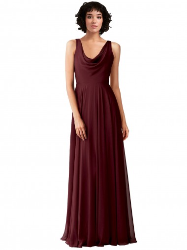 Bordeaux foncé Trapèze Mousseline Longue Robes demoiselle d'honneur Grossiste