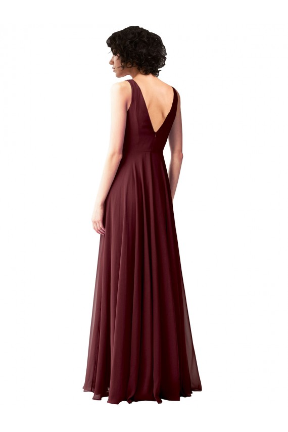 Bordeaux foncé Trapèze Mousseline Longue Robes demoiselle d'honneur Grossiste