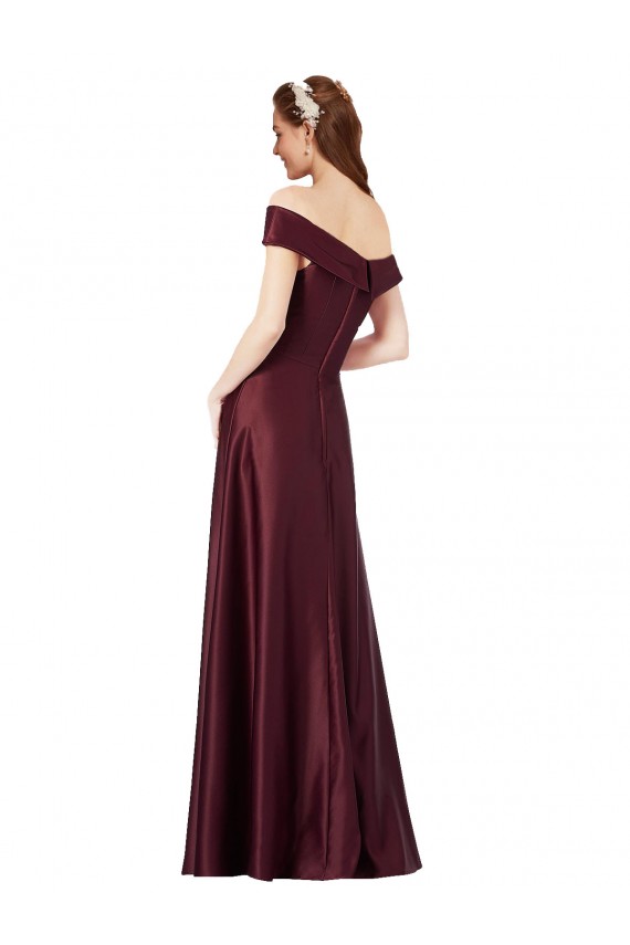 Bordeaux foncé Trapèze Épaule Dénudée Sans bretelle Satiné Longue Formelles Robes demoiselle d'honneur / Robes de soirée / Robes de bal Grossiste