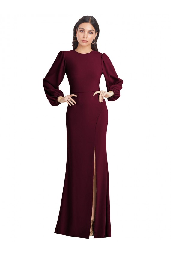Bordeaux foncé Trompette Bateau Crêpe Stretch Longue Formelles Robes demoiselle d'honneur / Robes de soirée / Robes de bal Grossiste