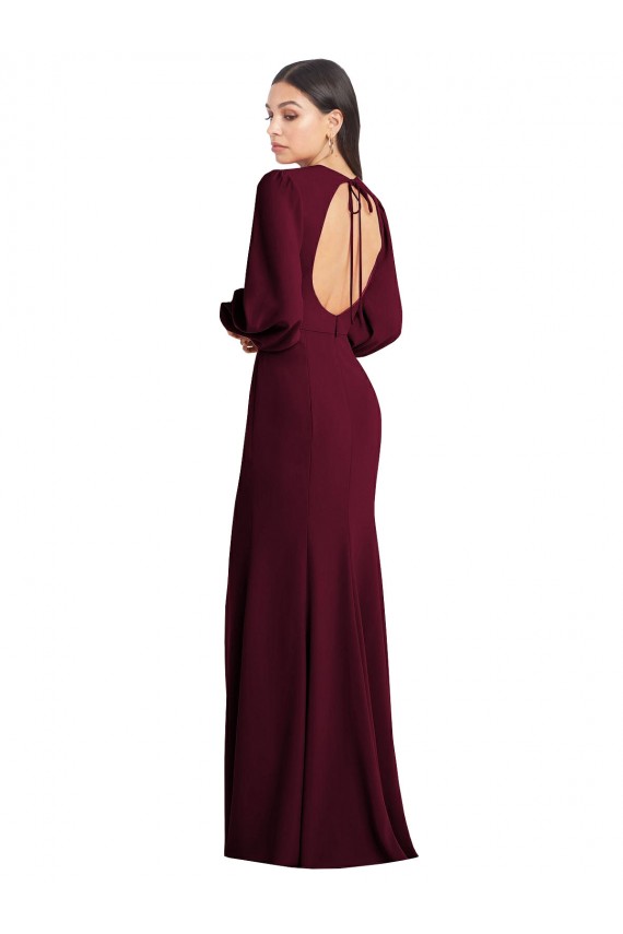 Bordeaux foncé Trompette Bateau Crêpe Stretch Longue Formelles Robes demoiselle d'honneur / Robes de soirée / Robes de bal Grossiste