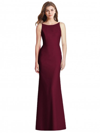 Bordeaux foncé Trompette Bateau Crêpe Stretch Longue Robes demoiselle d'honneur Grossiste