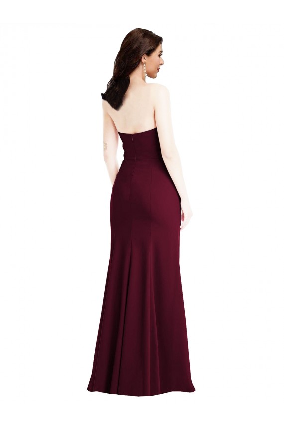 Bordeaux foncé Trompette Sans bretelle Crêpe Stretch Longue Robes demoiselle d'honneur / Robes de bal Grossiste