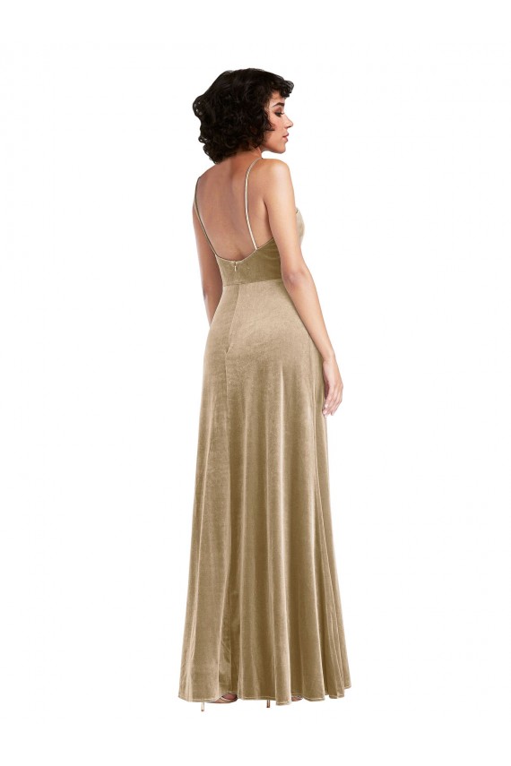 Champagne Trapèze Col Carré Velours Stretch Longue Formelles Robes demoiselle d'honneur / Robes de soirée / Robes de bal Grossiste
