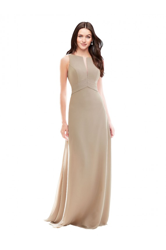 Champagne Trapèze Col Haut Mousseline Longue Robes demoiselle d'honneur Grossiste