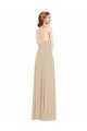 Champagne Trapèze Col V Mousseline Longue Robes demoiselle d'honneur Grossiste