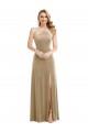 Champagne Trapèze Licou Col Haut Velours Stretch Longue Robes demoiselle d'honneur / Robes de bal Grossiste
