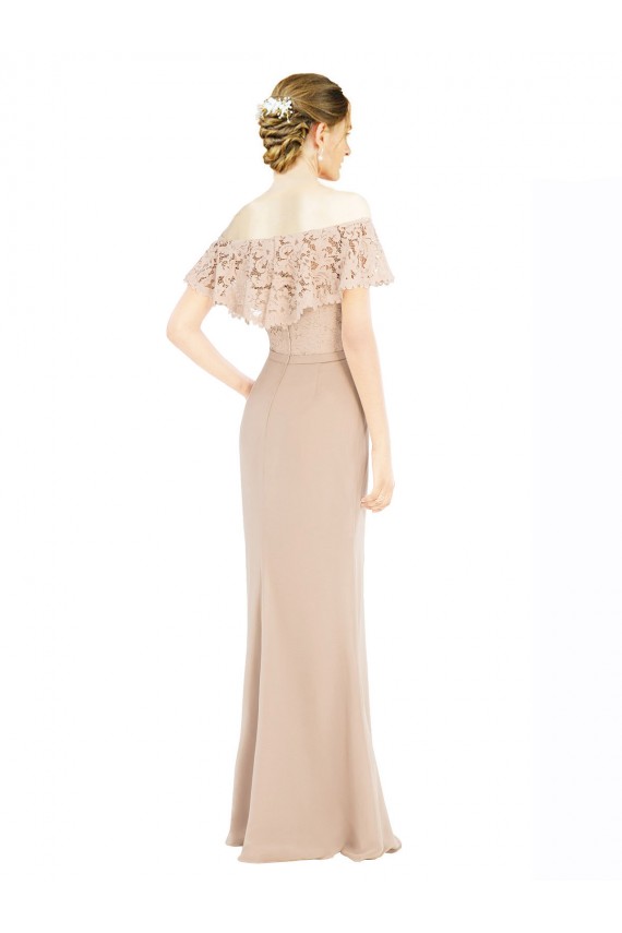 Champagne Trapèze Épaule Dénudée Mousseline Dentelle Longue Robes demoiselle d'honneur / Robes de bal Grossiste