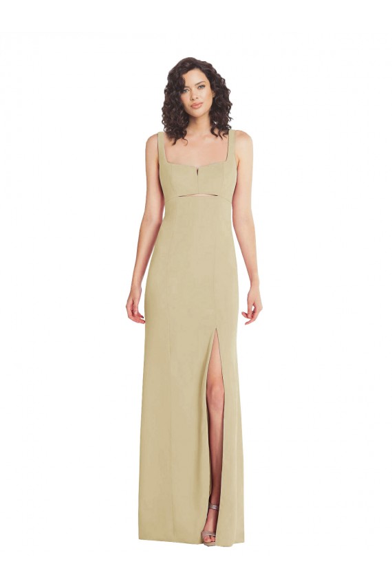 Champagne Trompette Col Carré Crêpe Stretch Longue Formelles Robes demoiselle d'honneur / Robes de soirée / Robes de bal Grossiste