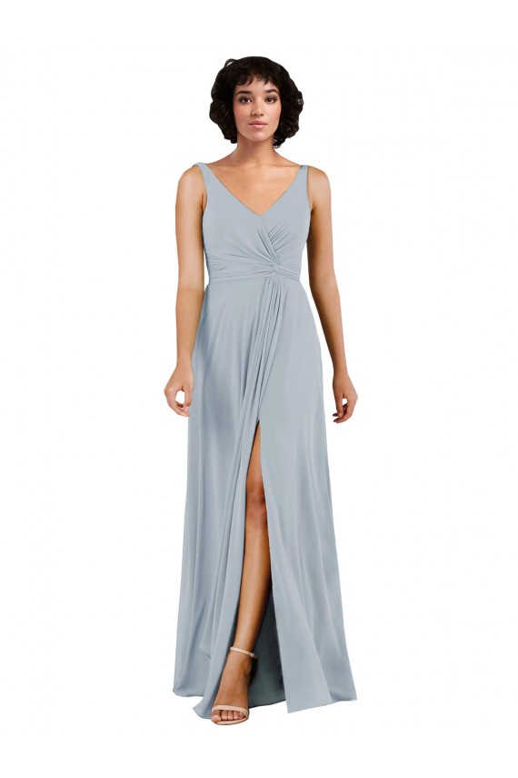 Colonne Col V Mousseline Longue Robes demoiselle d'honneur Grossiste