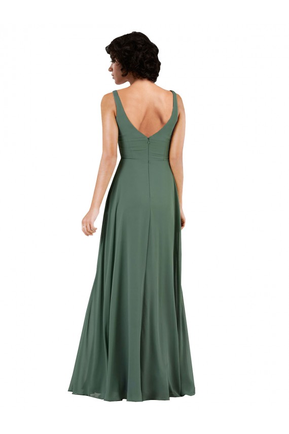 Colonne Col V Mousseline Longue Robes demoiselle d'honneur Grossiste