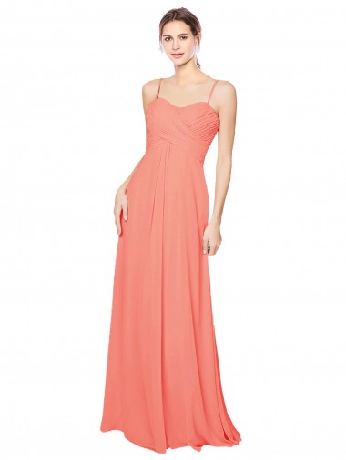 Corail Trapèze Bretelles spaghetti Mousseline Longue Robes demoiselle d'honneur Grossiste