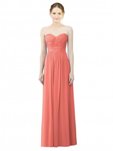 Corail Trapèze Sans bretelle Mousseline Longue Robes demoiselle d'honneur Grossiste