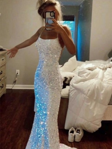 Couleur affichée Fourreau Bretelles spaghetti Balayage train Paillettes Velours Longue Robes de bal Grossiste