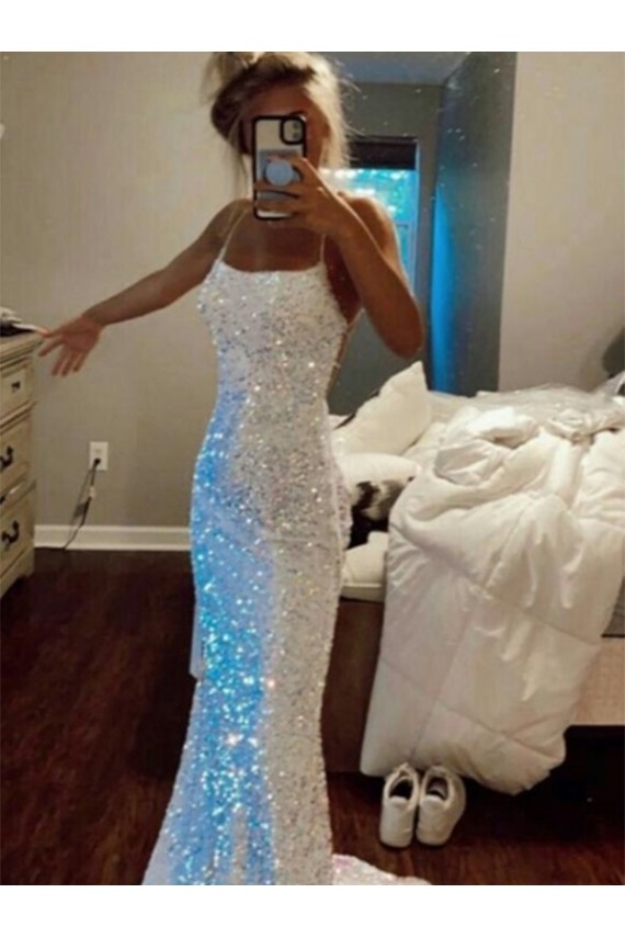 Couleur affichée Fourreau Bretelles spaghetti Balayage train Paillettes Velours Longue Robes de bal Grossiste