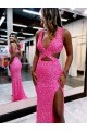Couleur affichée Fourreau Col V Balayage train Paillettes Velours Longue Robes de bal Grossiste