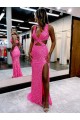 Couleur affichée Fourreau Col V Balayage train Paillettes Velours Longue Robes de bal Grossiste