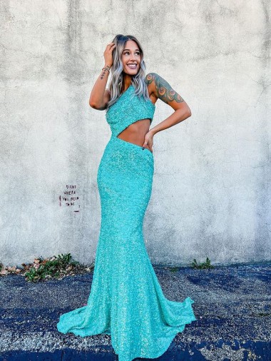 Couleur affichée Sirène Balayage train Paillettes Velours Longue Robes de bal Grossiste