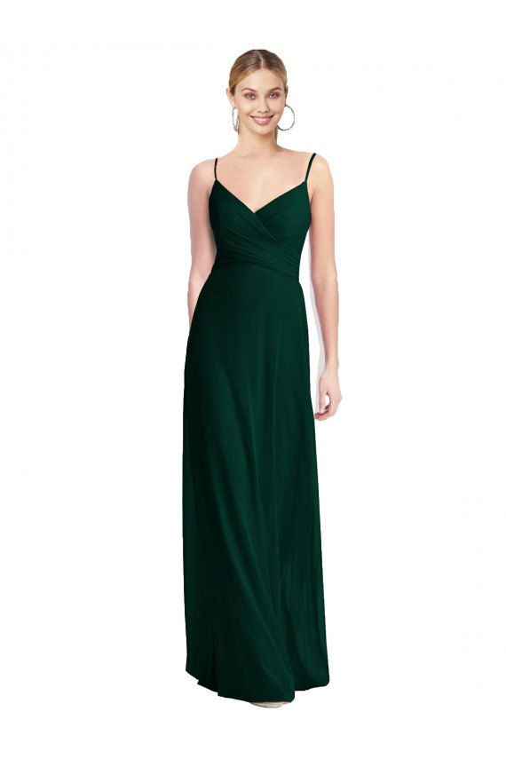 Evergreen Trapèze Bretelles spaghetti Col V Mousseline Longue Robes demoiselle d'honneur Grossiste