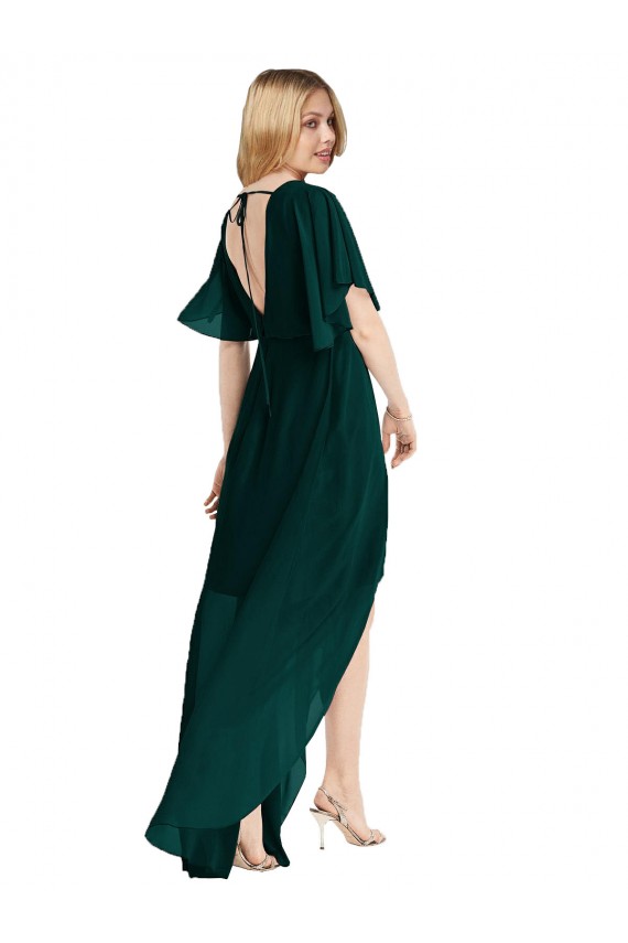 Evergreen Trapèze Col rond Mousseline Longue Asymétrique Robes demoiselle d'honneur Grossiste