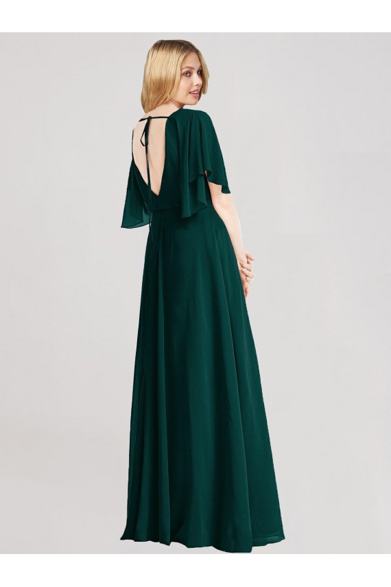 Evergreen Trapèze Col rond Mousseline Longue Robes demoiselle d'honneur Grossiste