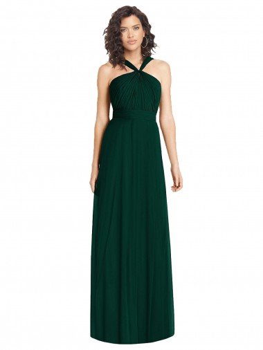 Evergreen Trapèze Licou Mousseline Longue Robes demoiselle d'honneur Grossiste