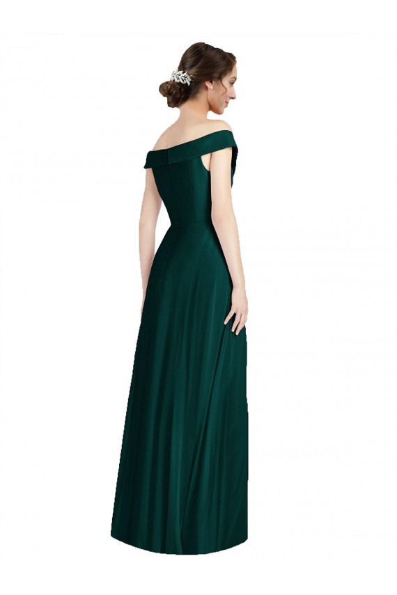 Evergreen Trapèze Épaule Dénudée Col V Mousseline Longue Robes demoiselle d'honneur Grossiste