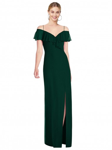 Evergreen Trompette Bretelles spaghetti Mousseline Longue Robes demoiselle d'honneur Grossiste
