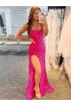Fourreau Bretelles spaghetti Balayage train Paillettes Velours Longue Robes de bal Grossiste