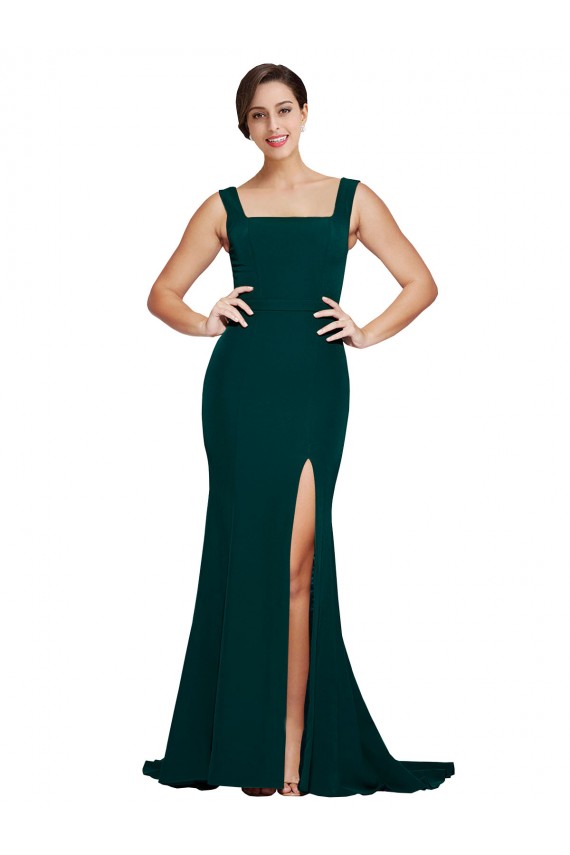 Fourreau Col Carré Balayage train Crêpe Stretch Longue Robes demoiselle d'honneur / Robes de bal Grossiste