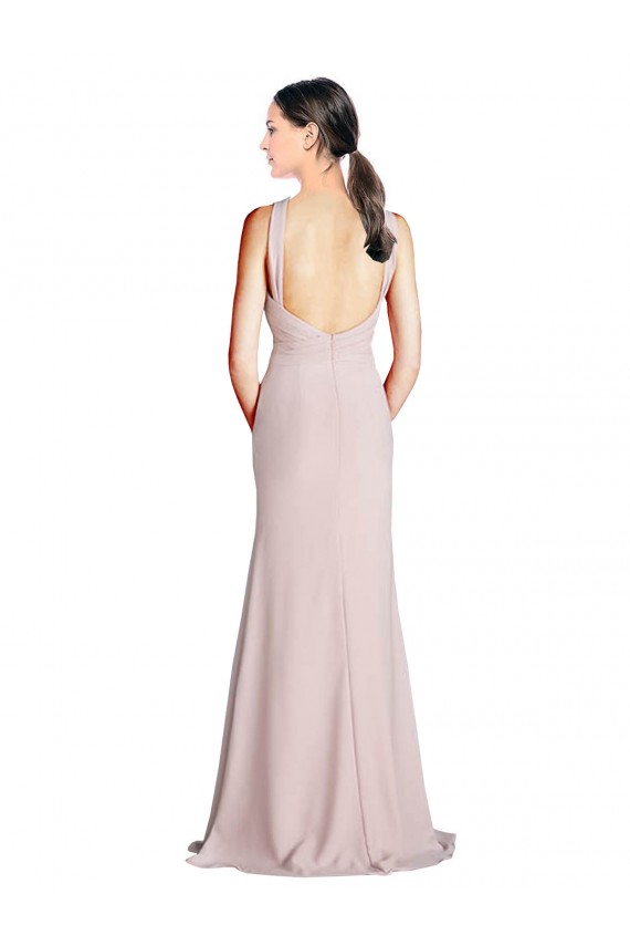 Fourreau Licou Col Haut Mousseline Longue Robes demoiselle d'honneur Grossiste