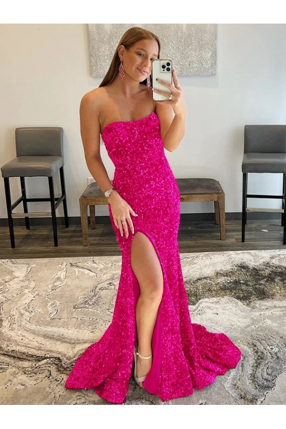 Fourreau Sans bretelle Balayage train Paillettes Velours Longue Robes de bal Grossiste