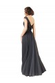 Gris ardoise Trapèze Bateau Tulle Dentelle Longue Robes demoiselle d'honneur Grossiste