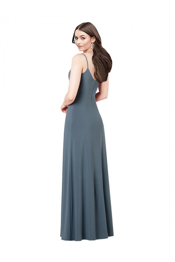 Gris ardoise Trapèze Col V Spandex Longue Robes demoiselle d'honneur / Robes de bal Grossiste